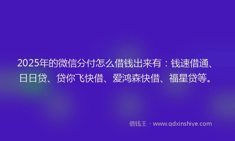 2025年的微信分付怎么借钱出来有：钱速借通、日日贷、贷你飞快借、爱鸿森快借、福星贷等。