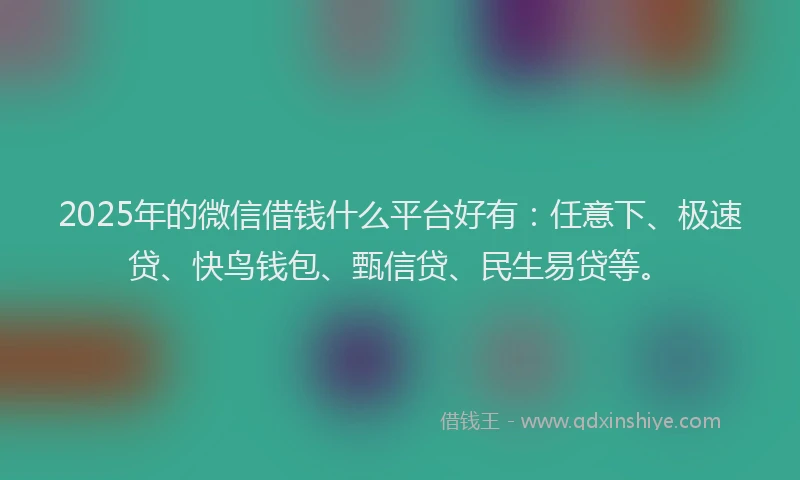 2025年的微信借钱什么平台好有：任意下、极速贷、快鸟钱包、甄信贷、民生易贷等。