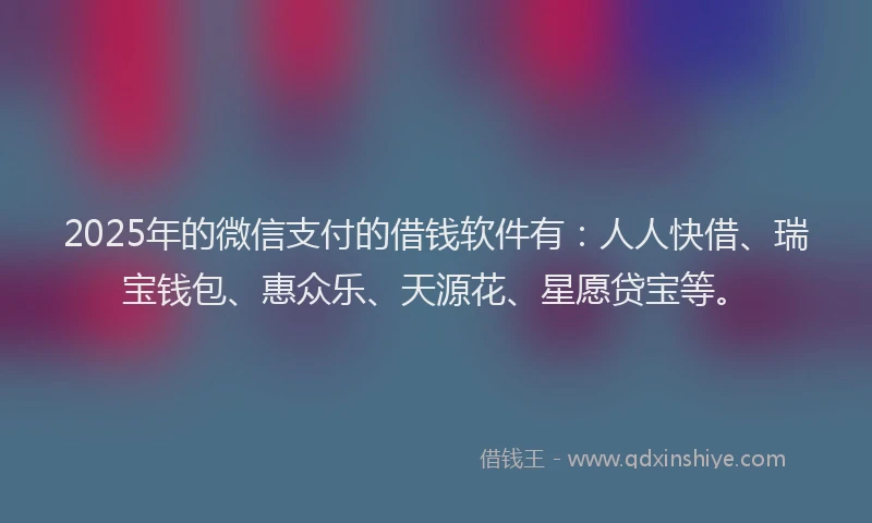2025年的微信支付的借钱软件有：人人快借、瑞宝钱包、惠众乐、天源花、星愿贷宝等。