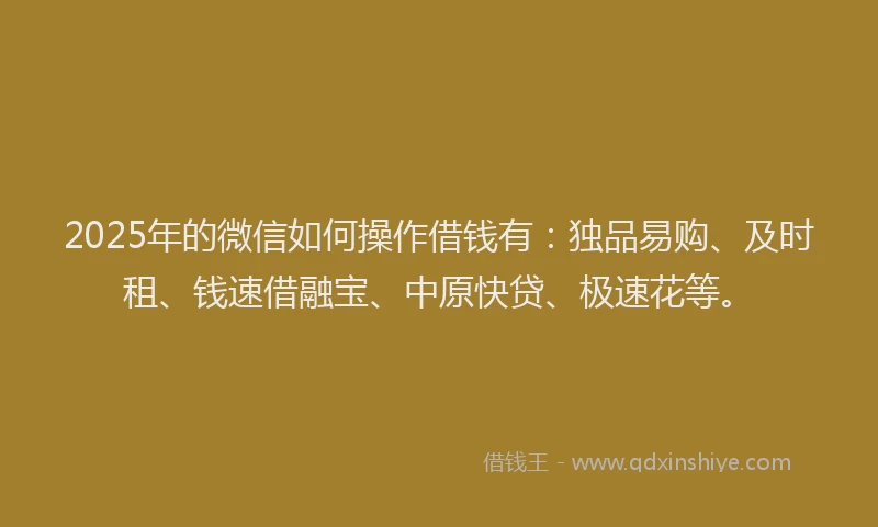 2025年的微信如何操作借钱有：独品易购、及时租、钱速借融宝、中原快贷、极速花等。