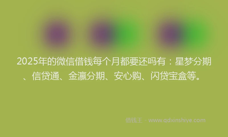 2025年的微信借钱每个月都要还吗有：星梦分期、信贷通、金瀛分期、安心购、闪贷宝盒等。