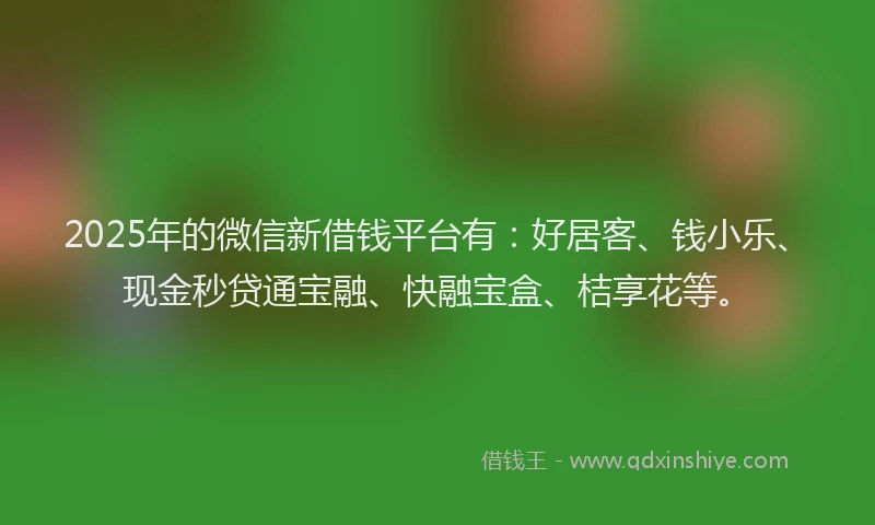 2025年的微信新借钱平台有：好居客、钱小乐、现金秒贷通宝融、快融宝盒、桔享花等。