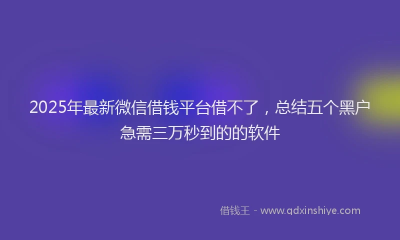 2025年最新微信借钱平台借不了，总结五个黑户急需三万秒到的的软件