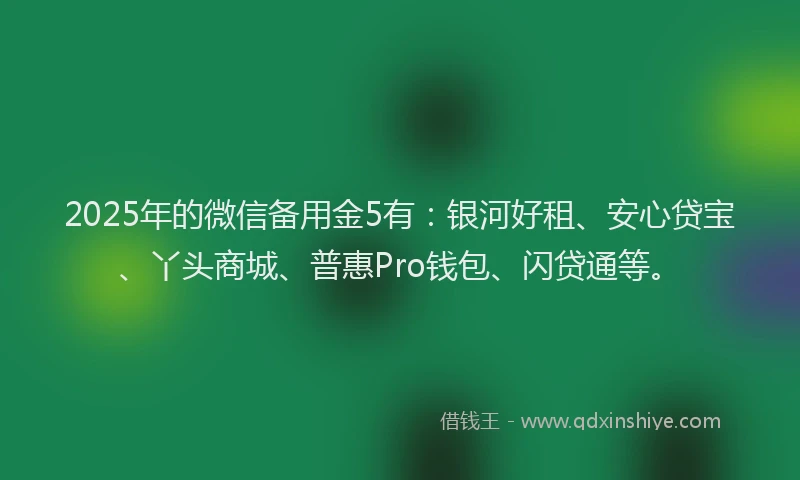 2025年的微信备用金5有：银河好租、安心贷宝、丫头商城、普惠Pro钱包、闪贷通等。