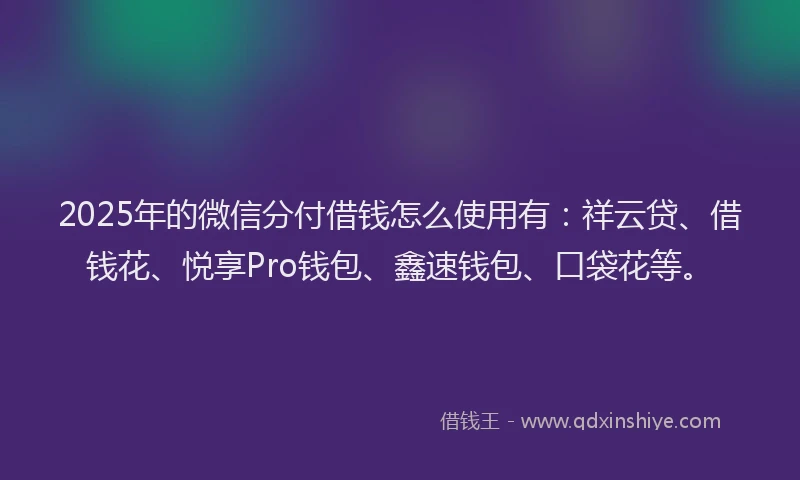 2025年的微信分付借钱怎么使用有：祥云贷、借钱花、悦享Pro钱包、鑫速钱包、口袋花等。