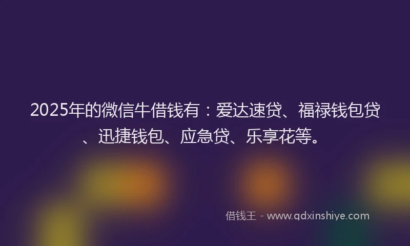 2025年的微信牛借钱有：爱达速贷、福禄钱包贷、迅捷钱包、应急贷、乐享花等。