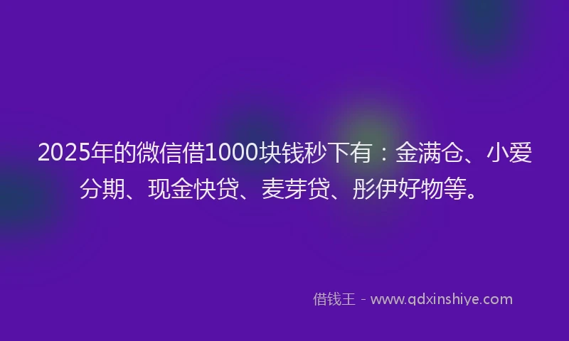 2025年的微信借1000块钱秒下有：金满仓、小爱分期、现金快贷、麦芽贷、彤伊好物等。