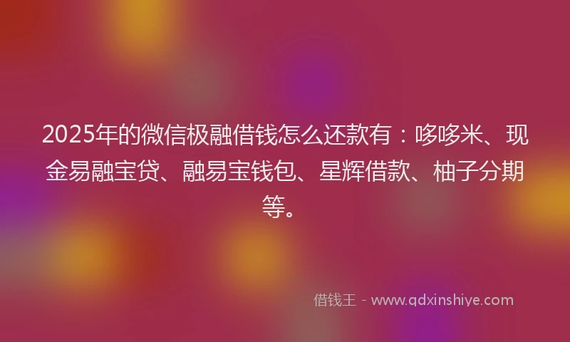2025年的微信极融借钱怎么还款有：哆哆米、现金易融宝贷、融易宝钱包、星辉借款、柚子分期等。