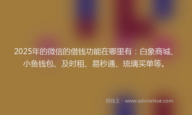 2025年的微信的借钱功能在哪里有：白象商城、小鱼钱包、及时租、易秒通、琉璃买单等。