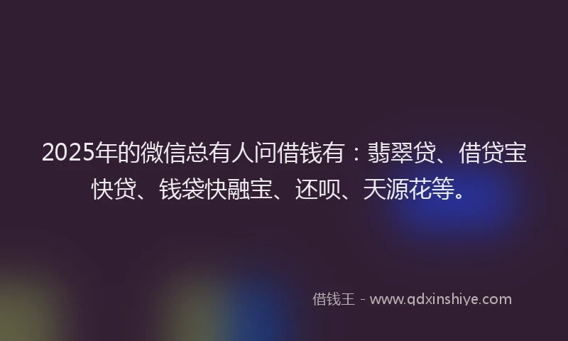 2025年的微信总有人问借钱有：翡翠贷、借贷宝快贷、钱袋快融宝、还呗、天源花等。