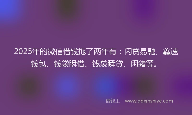 2025年的微信借钱拖了两年有：闪贷易融、鑫速钱包、钱袋瞬借、钱袋瞬贷、闲猪等。