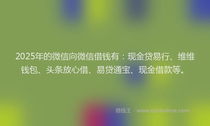 2025年的微信向微信借钱有：现金贷易行、维维钱包、头条放心借、易贷通宝、现金借款等。