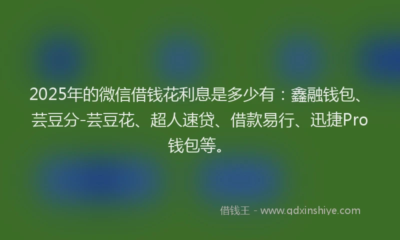 2025年的微信借钱花利息是多少有：鑫融钱包、芸豆分-芸豆花、超人速贷、借款易行、迅捷Pro钱包等。