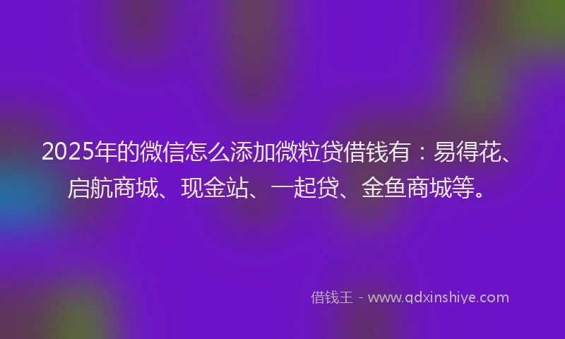 2025年的微信怎么添加微粒贷借钱有：易得花、启航商城、现金站、一起贷、金鱼商城等。