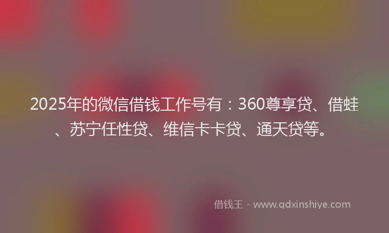 2025年的微信借钱工作号有：360尊享贷、借蛙、苏宁任性贷、维信卡卡贷、通天贷等。