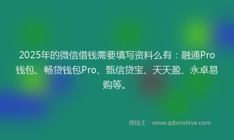 2025年的微信借钱需要填写资料么有：融通Pro钱包、畅贷钱包Pro、甄信贷宝、天天盈、永卓易购等。