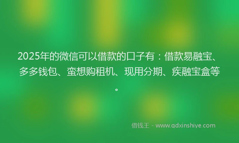 2025年的微信可以借款的口子有：借款易融宝、多多钱包、蛮想购租机、现用分期、疾融宝盒等。