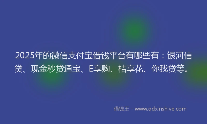 2025年的微信支付宝借钱平台有哪些有：银河信贷、现金秒贷通宝、E享购、桔享花、你我贷等。
