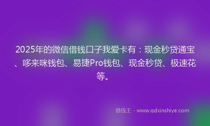 2025年的微信借钱口子我爱卡有：现金秒贷通宝、哆来咪钱包、易捷Pro钱包、现金秒贷、极速花等。
