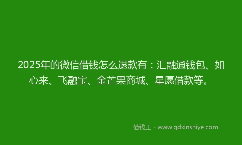 2025年的微信借钱怎么退款有：汇融通钱包、如心来、飞融宝、金芒果商城、星愿借款等。