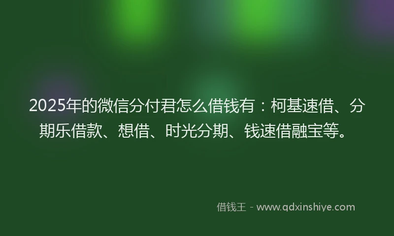 2025年的微信分付君怎么借钱有：柯基速借、分期乐借款、想借、时光分期、钱速借融宝等。