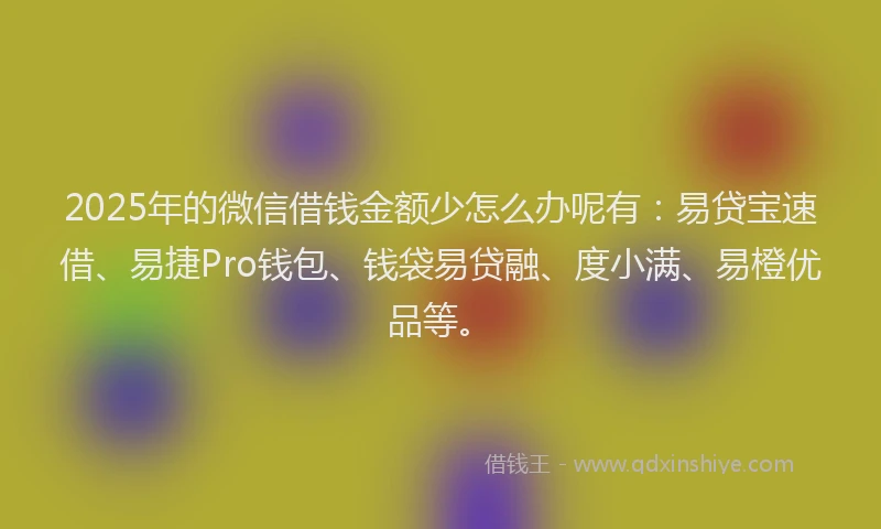 2025年的微信借钱金额少怎么办呢有：易贷宝速借、易捷Pro钱包、钱袋易贷融、度小满、易橙优品等。