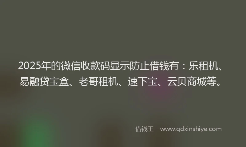 2025年的微信收款码显示防止借钱有：乐租机、易融贷宝盒、老哥租机、速下宝、云贝商城等。