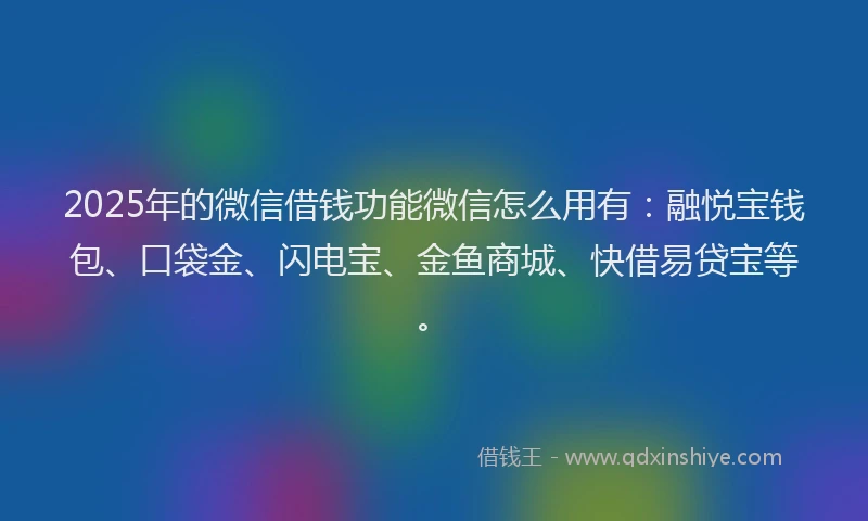 2025年的微信借钱功能微信怎么用有：融悦宝钱包、口袋金、闪电宝、金鱼商城、快借易贷宝等。