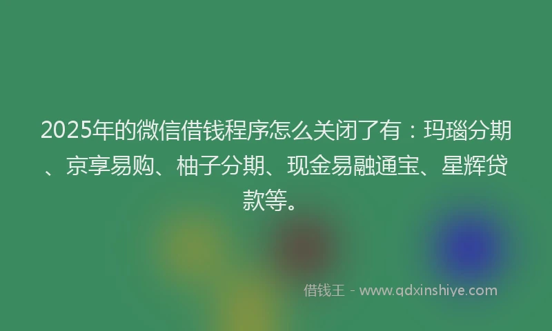 2025年的微信借钱程序怎么关闭了有：玛瑙分期、京享易购、柚子分期、现金易融通宝、星辉贷款等。