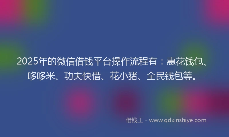 2025年的微信借钱平台操作流程有：惠花钱包、哆哆米、功夫快借、花小猪、全民钱包等。