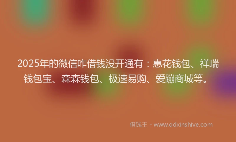 2025年的微信咋借钱没开通有：惠花钱包、祥瑞钱包宝、森森钱包、极速易购、爱蹦商城等。