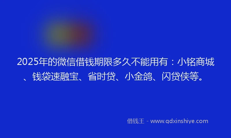 2025年的微信借钱期限多久不能用有：小铭商城、钱袋速融宝、省时贷、小金鸽、闪贷侠等。