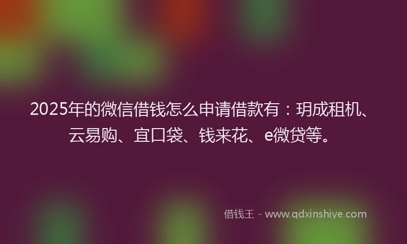 2025年的微信借钱怎么申请借款有：玥成租机、云易购、宜口袋、钱来花、e微贷等。