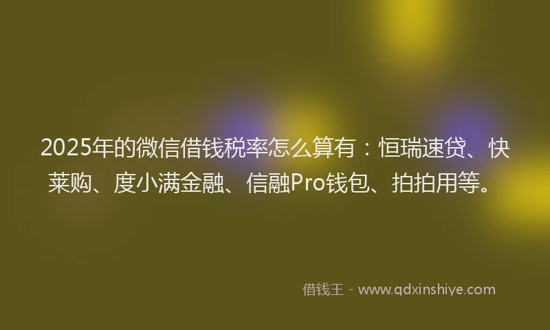 2025年的微信借钱税率怎么算有：恒瑞速贷、快莱购、度小满金融、信融Pro钱包、拍拍用等。