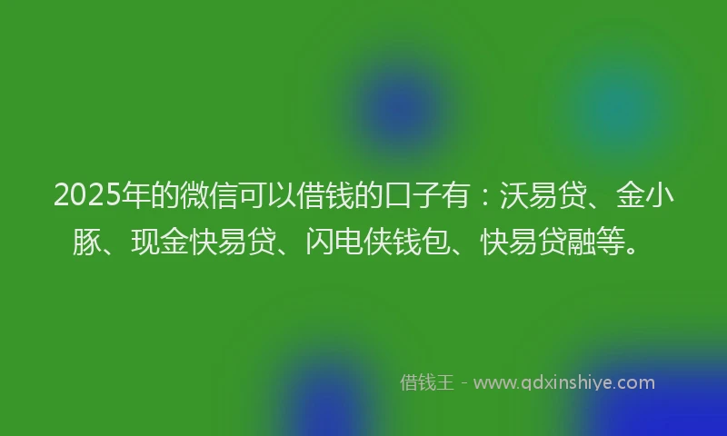 2025年的微信可以借钱的口子有：沃易贷、金小豚、现金快易贷、闪电侠钱包、快易贷融等。
