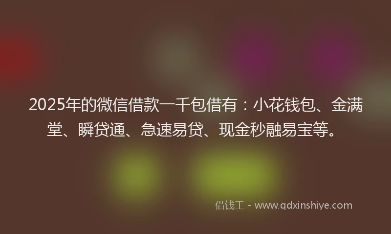 2025年的微信借款一千包借有：小花钱包、金满堂、瞬贷通、急速易贷、现金秒融易宝等。