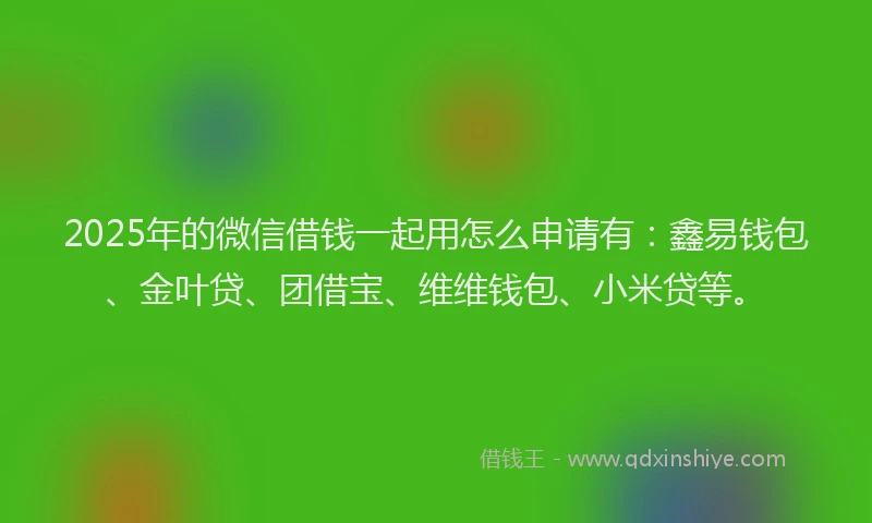 2025年的微信借钱一起用怎么申请有：鑫易钱包、金叶贷、团借宝、维维钱包、小米贷等。