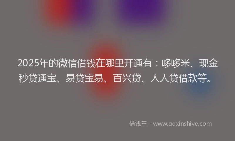 2025年的微信借钱在哪里开通有：哆哆米、现金秒贷通宝、易贷宝易、百兴贷、人人贷借款等。