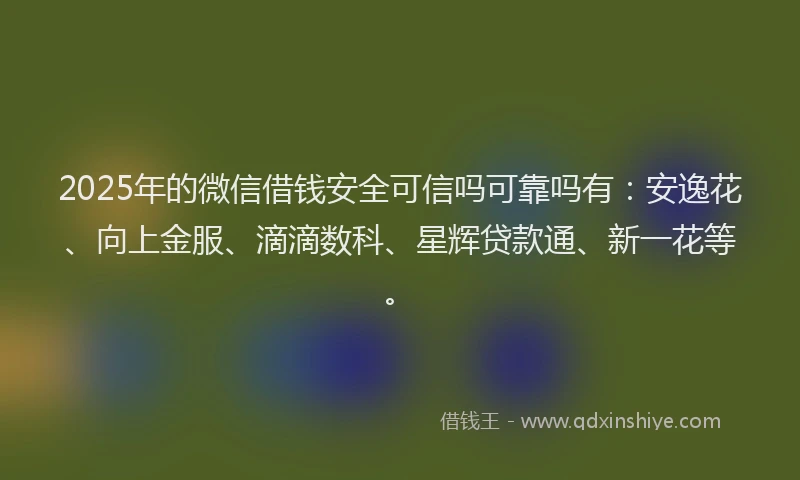 2025年的微信借钱安全可信吗可靠吗有：安逸花、向上金服、滴滴数科、星辉贷款通、新一花等。