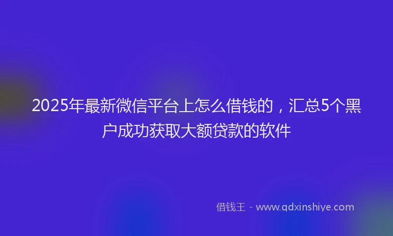 2025年最新微信平台上怎么借钱的，汇总5个黑户成功获取大额贷款的软件
