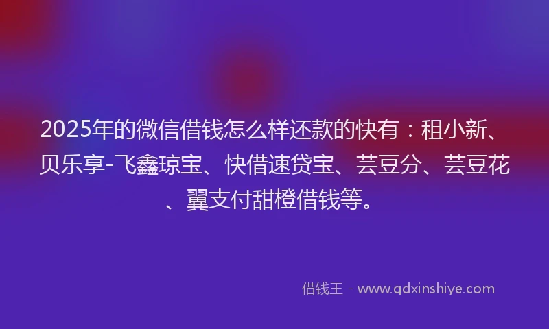 2025年的微信借钱怎么样还款的快有：租小新、贝乐享-飞鑫琼宝、快借速贷宝、芸豆分、芸豆花、翼支付甜橙借钱等。