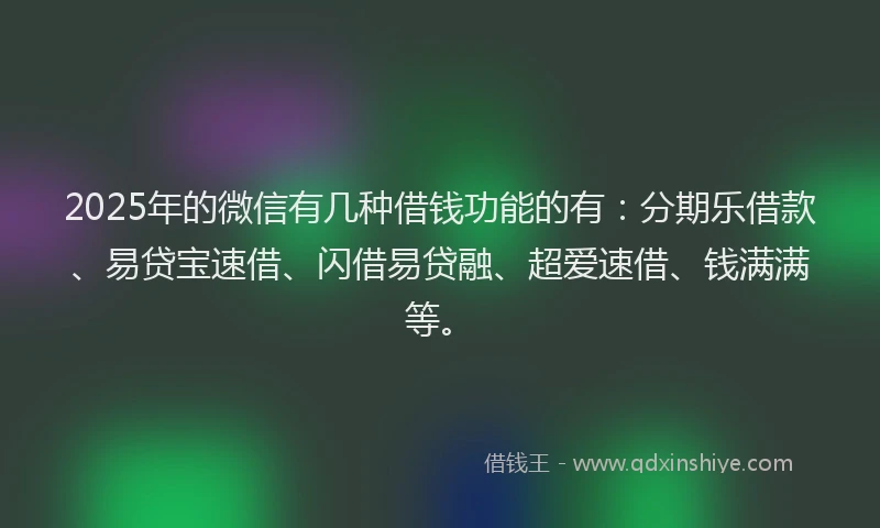 2025年的微信有几种借钱功能的有：分期乐借款、易贷宝速借、闪借易贷融、超爱速借、钱满满等。
