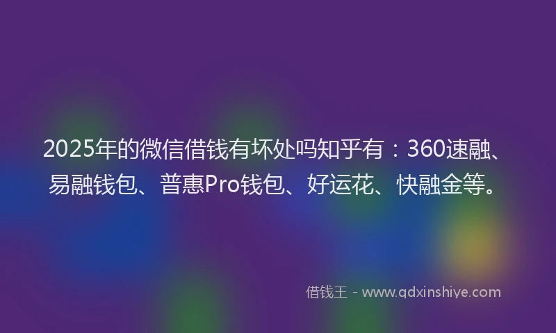 2025年的微信借钱有坏处吗知乎有：360速融、易融钱包、普惠Pro钱包、好运花、快融金等。