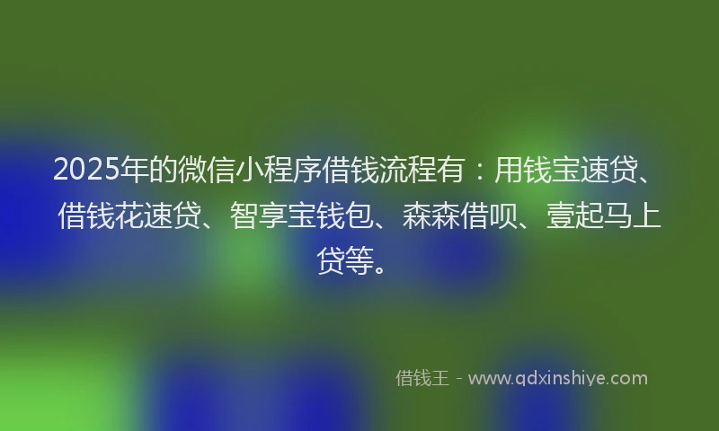 2025年的微信小程序借钱流程有：用钱宝速贷、借钱花速贷、智享宝钱包、森森借呗、壹起马上贷等。