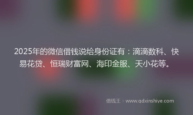 2025年的微信借钱说给身份证有：滴滴数科、快易花贷、恒瑞财富网、海印金服、天小花等。