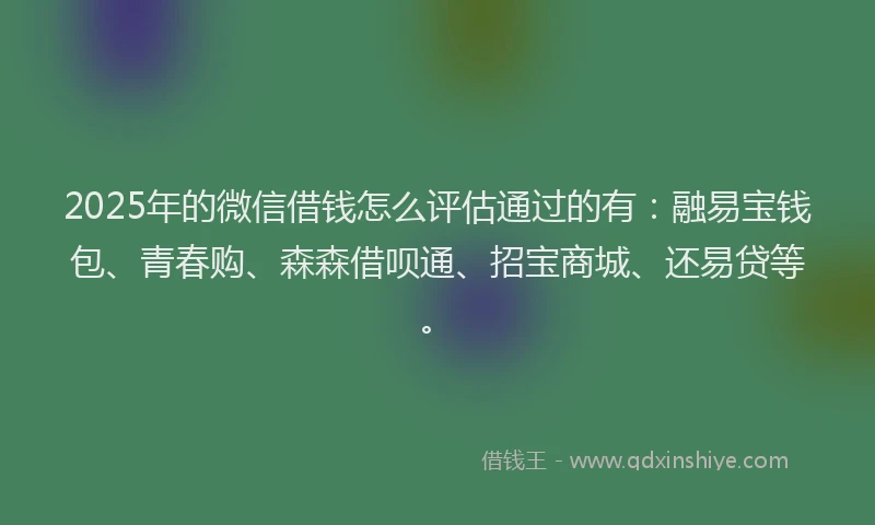 2025年的微信借钱怎么评估通过的有：融易宝钱包、青春购、森森借呗通、招宝商城、还易贷等。