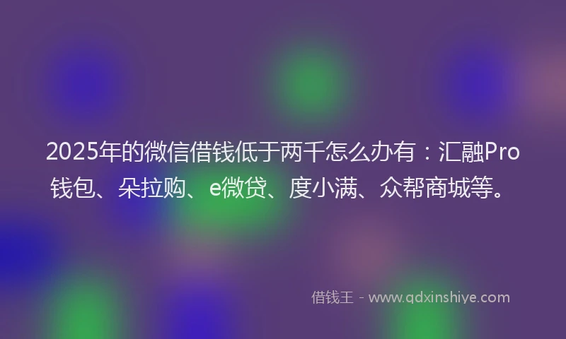 2025年的微信借钱低于两千怎么办有：汇融Pro钱包、朵拉购、e微贷、度小满、众帮商城等。
