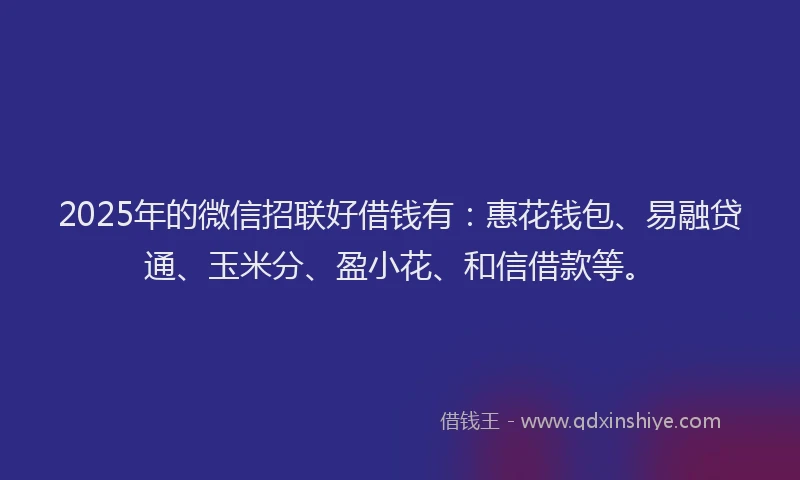 2025年的微信招联好借钱有：惠花钱包、易融贷通、玉米分、盈小花、和信借款等。