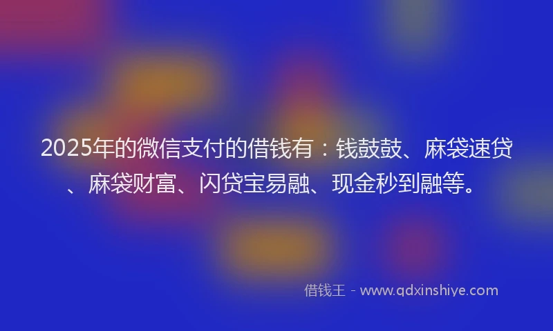 2025年的微信支付的借钱有：钱鼓鼓、麻袋速贷、麻袋财富、闪贷宝易融、现金秒到融等。