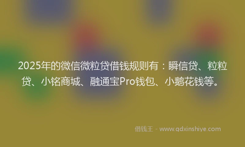 2025年的微信微粒贷借钱规则有：瞬信贷、粒粒贷、小铭商城、融通宝Pro钱包、小鹅花钱等。
